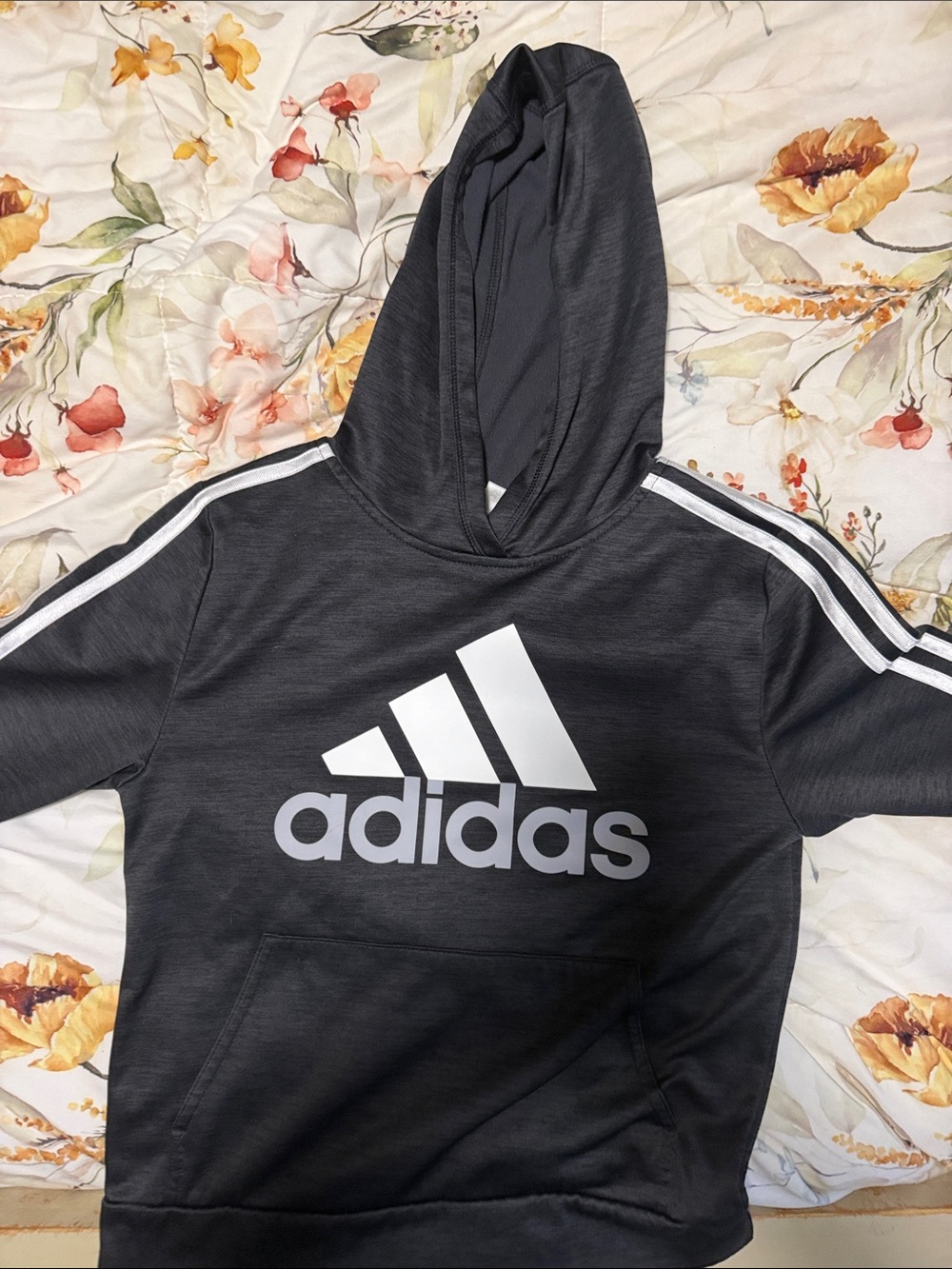 adidas Black Hoodie with White Logo & Stripes